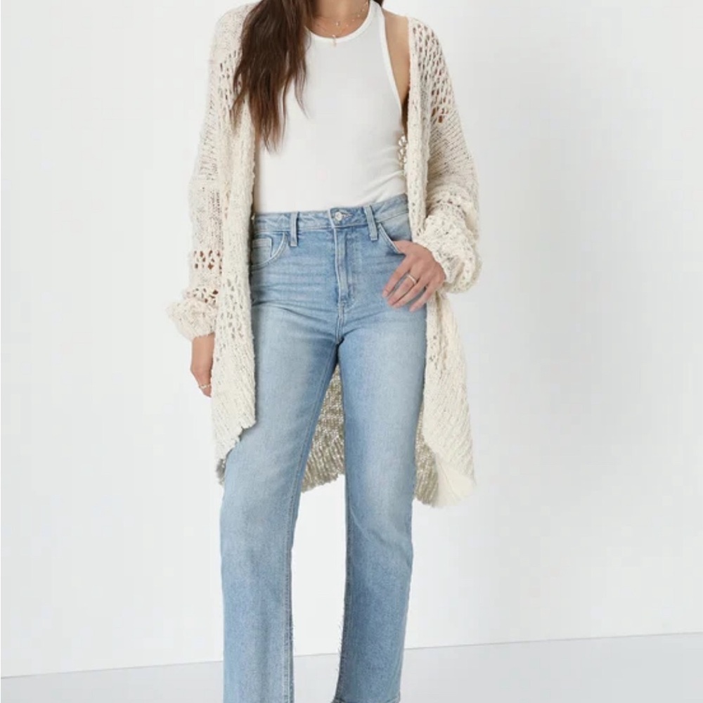 Lulus Crochet it Ain't So Ivory Oversized Cardigan Sweater - Size XL - Picture 4 of 6